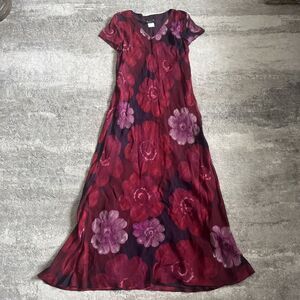Benjamin A. Dress Womens 12 1990’s Vintage Maxi Floral Maroon Lined Y2K Silky